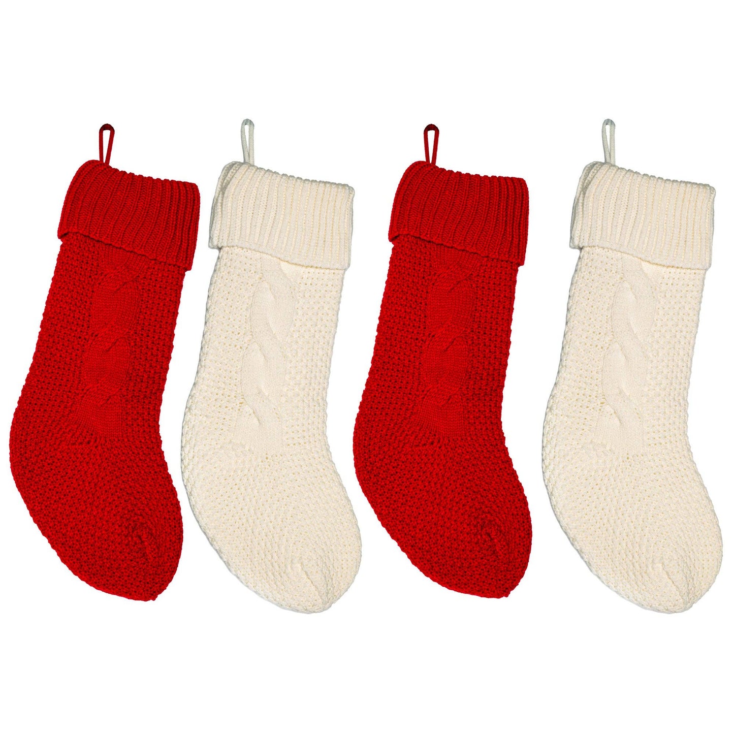 Large Cable Knit Christmas Stockings with Name Ornament